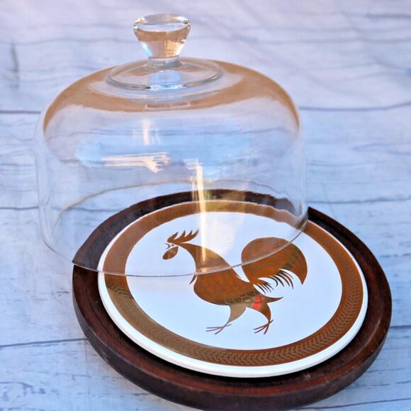 MCM Cheese Charcuterie Serving Board With 7" Glass Dome - Picture 4 of 12